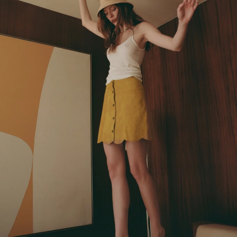 stoned Immaculate marcia suede petal skirt in mustard